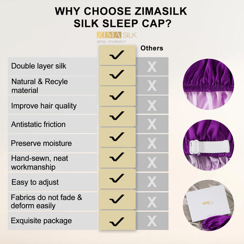 Double Layered 100% Silk Adjustable Sleep Cap